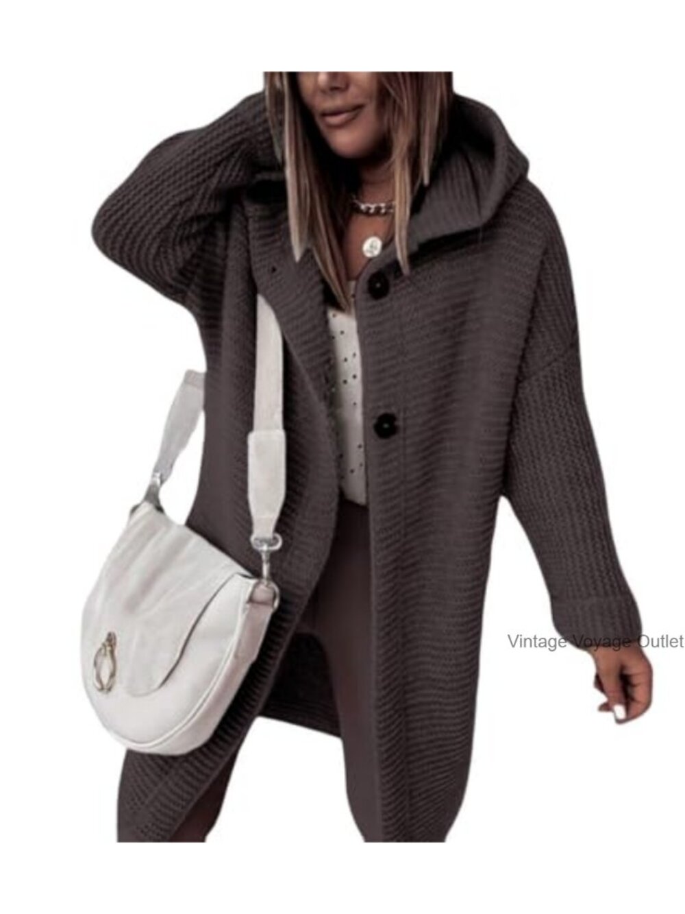 Hooded Chunky Knit Cardigan Oversize Mid Long Sweater Jacket
